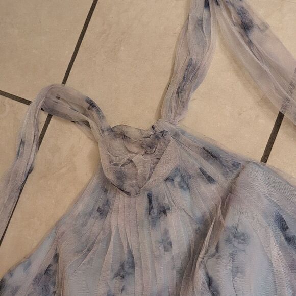 NWT Dessy Collection Tulle Floral Print Gown Maxi Dress Blue Mist Garden 16 - Picture 7 of 12